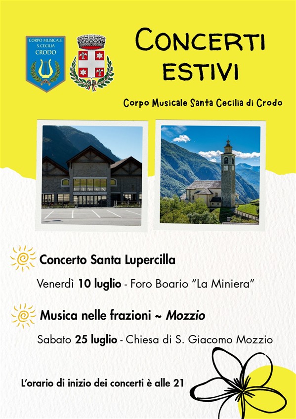 Locandina dei concerti estivi 2026 del Corpo Musicale Santa Cecilia di Crodo
